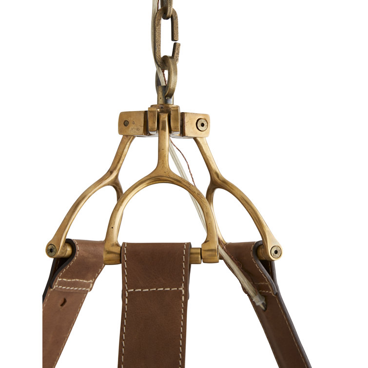Antique Brass and Leather 9-Light Candle Chandelier