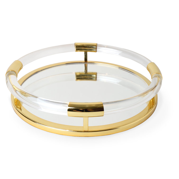 Gold and Clear Round Brass Vanity Tray