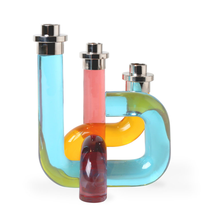 Pompidou Chic Clear Acrylic 3-Taper Candle Holder with Nickel Accents