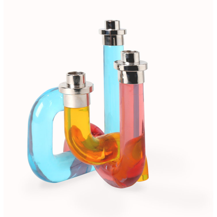 Pompidou Chic Clear Acrylic 3-Taper Candle Holder with Nickel Accents
