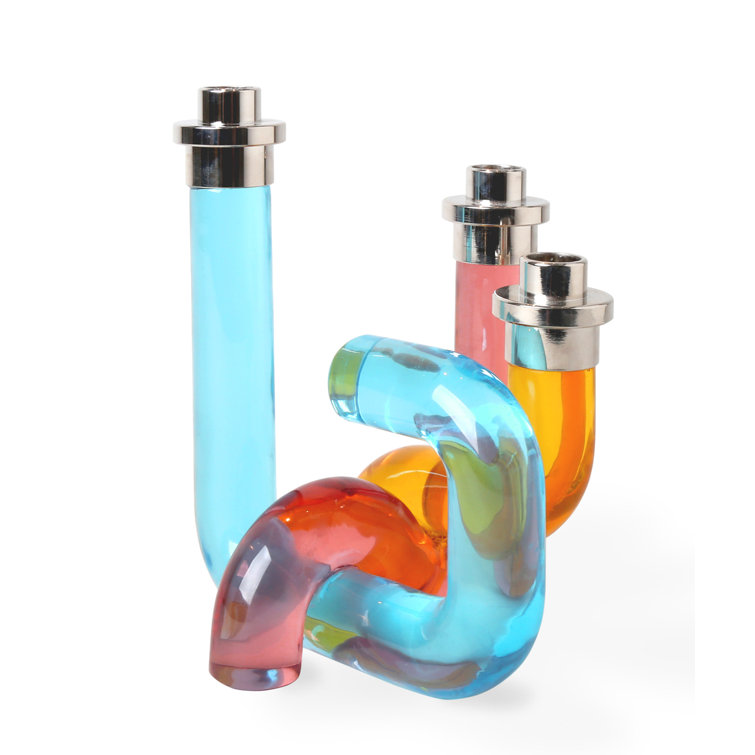 Pompidou Chic Clear Acrylic 3-Taper Candle Holder with Nickel Accents