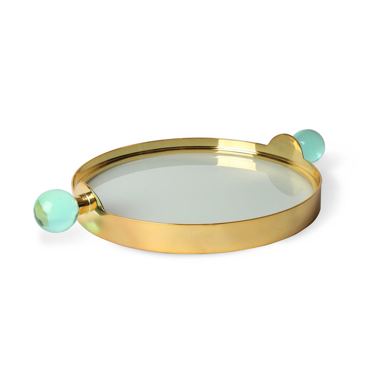 Round Glass and Brass Tray with Acrylic Handles
