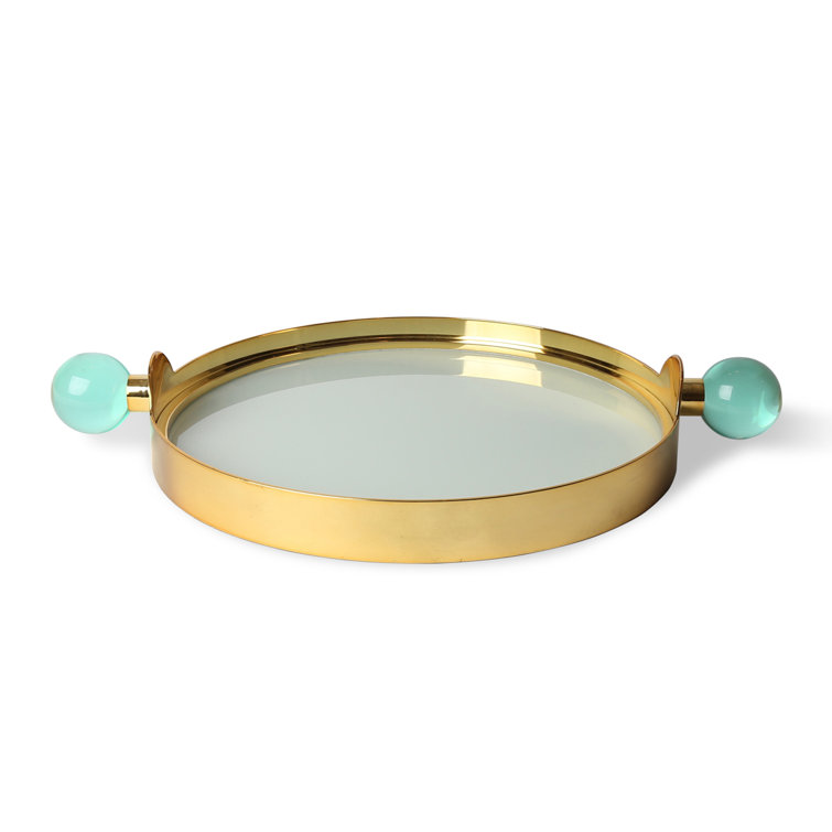 Round Glass and Brass Tray with Acrylic Handles