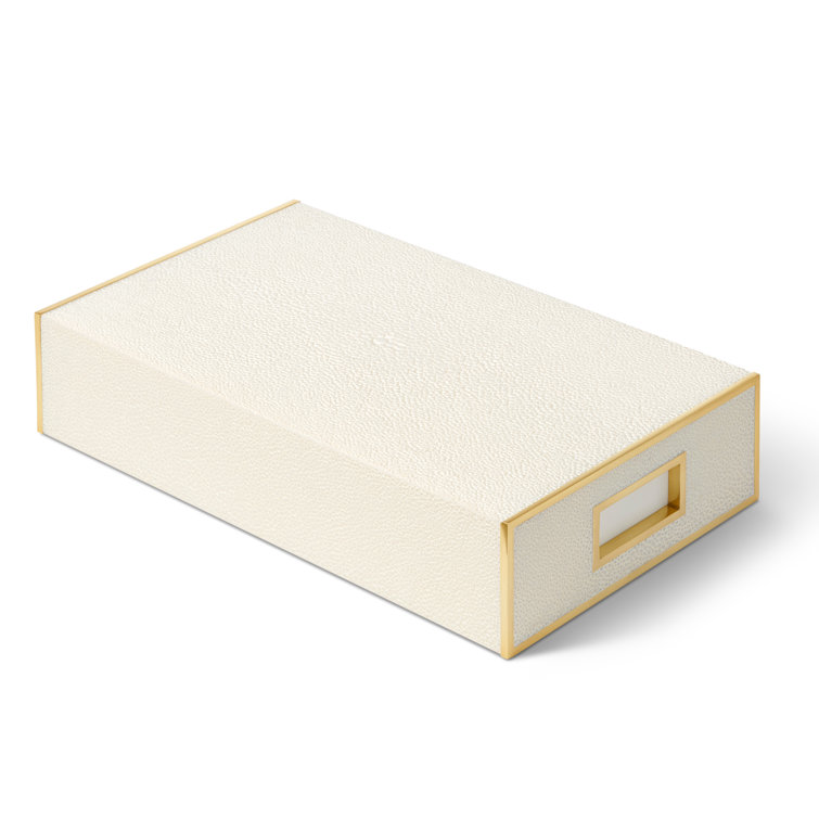 Cream Faux Shagreen Oversized Match Box with Brass Accents