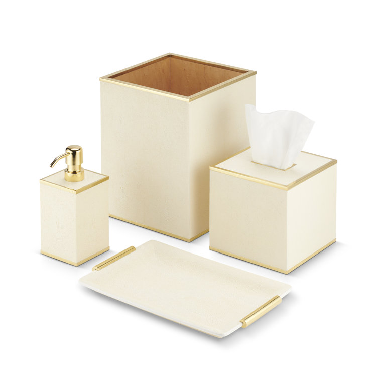 Cream Faux Shagreen Soap Dispenser with Gold Accents