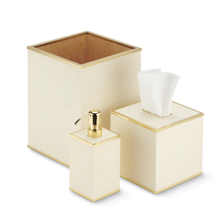 Cream Faux Shagreen Soap Dispenser with Gold Accents