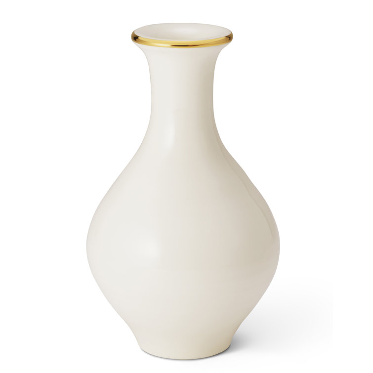 White Ceramic Table Vase with Gold Rim