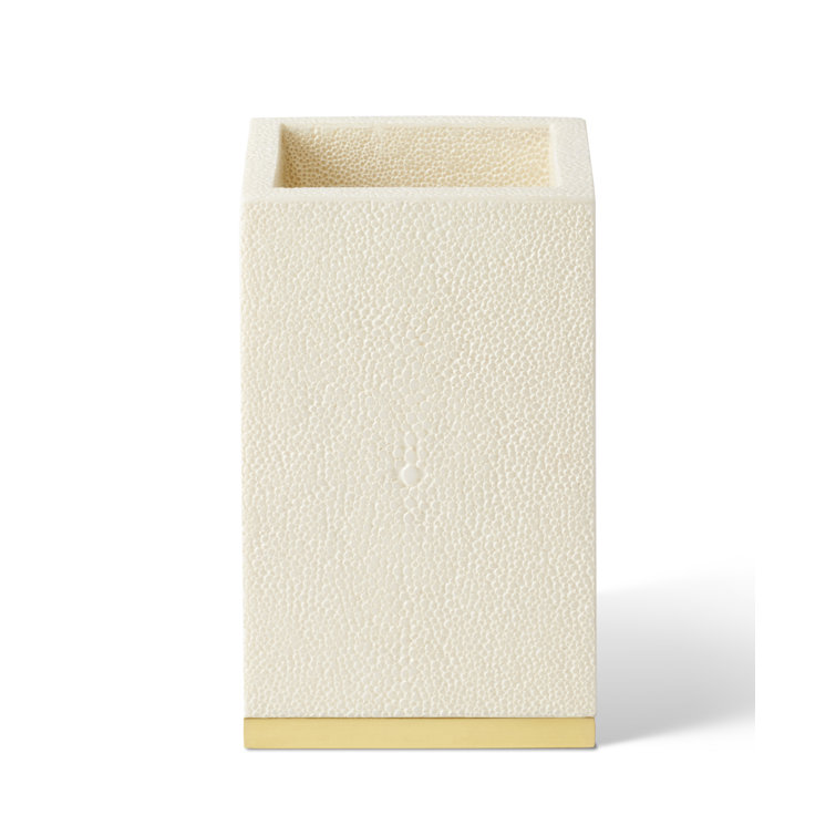 Cream Faux Shagreen Pencil Cup with Brass Detailing