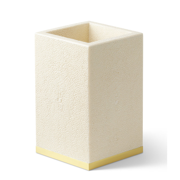 Cream Faux Shagreen Pencil Cup with Brass Detailing