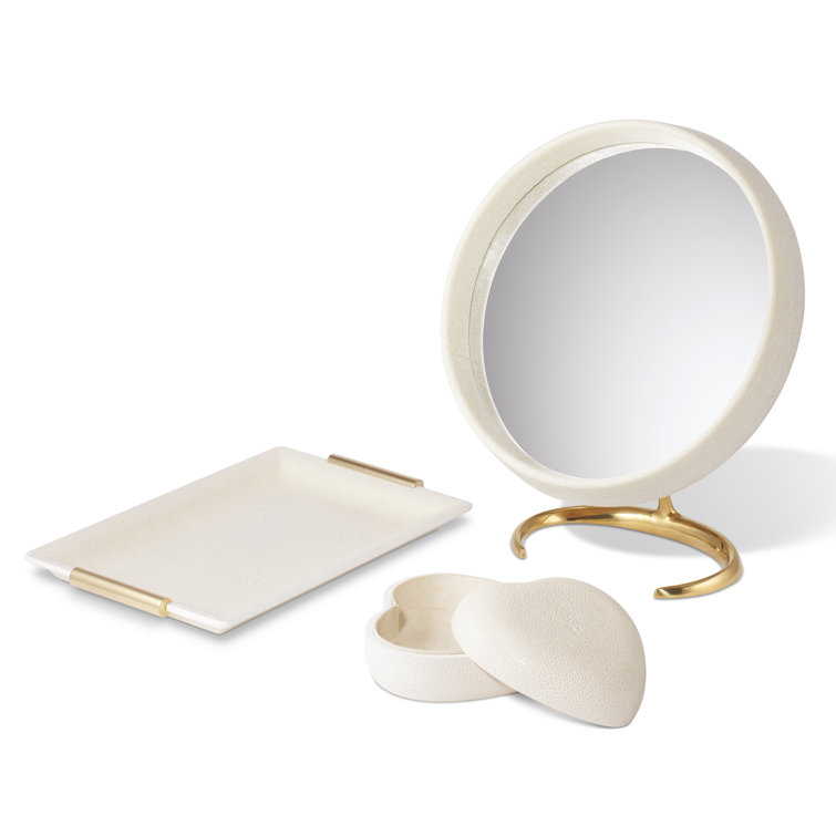 Cream Resin Framed Mid-Century Modern Vanity Mirror