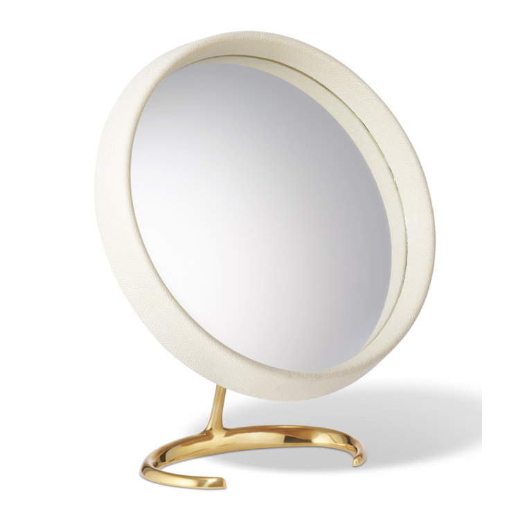 Cream Resin Framed Mid-Century Modern Vanity Mirror