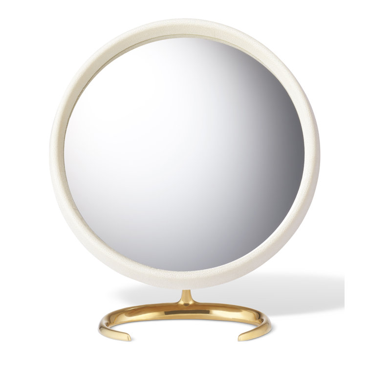 Cream Resin Framed Mid-Century Modern Vanity Mirror