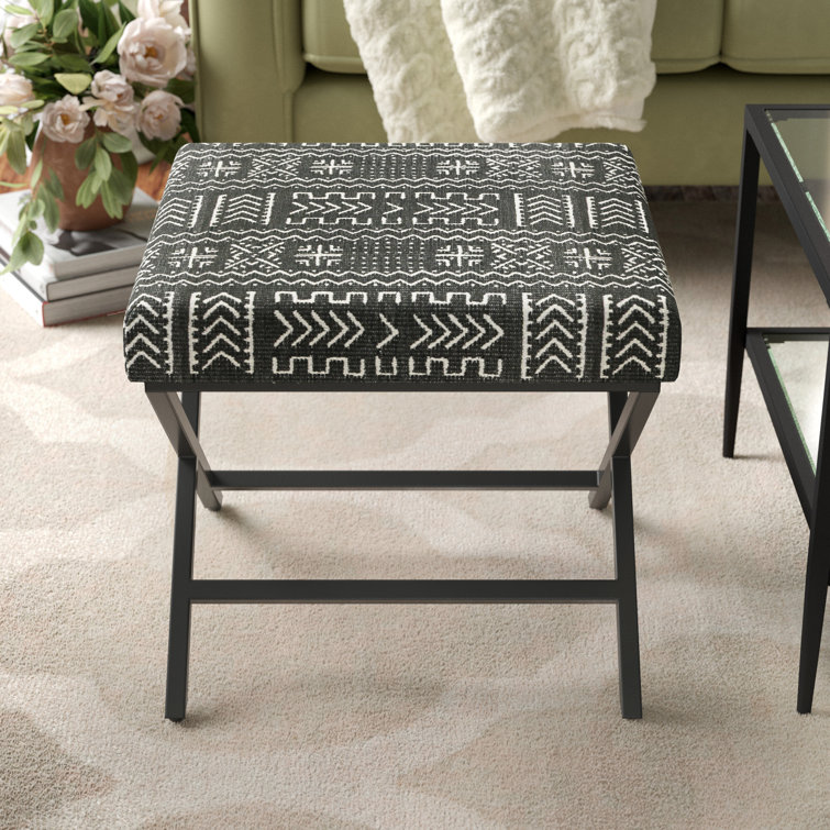 Onyx Black Metal X-Base Ottoman with African Mudcloth Cushion