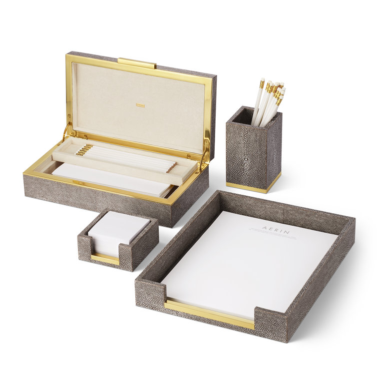 Chocolate Shagreen and Brass Paper Tray