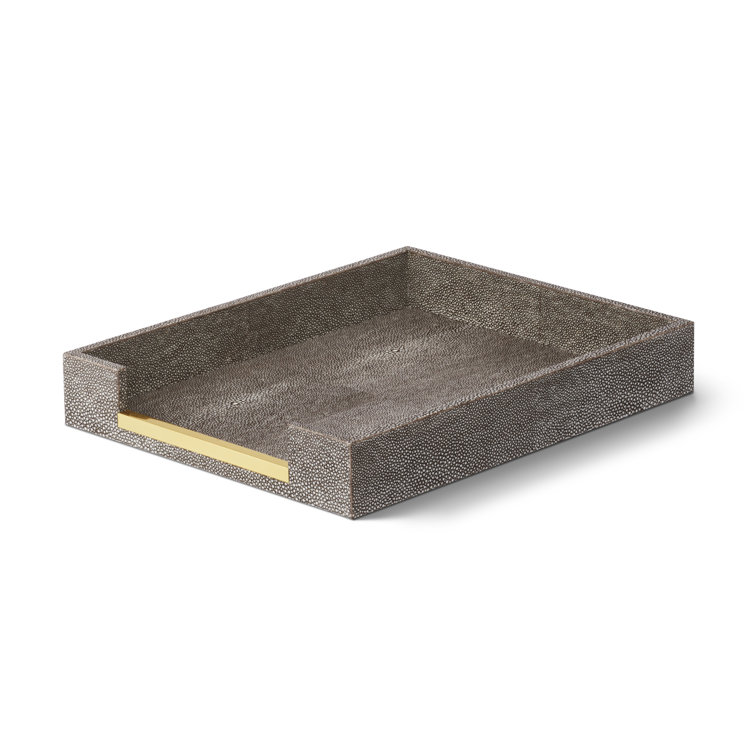 Chocolate Shagreen and Brass Paper Tray