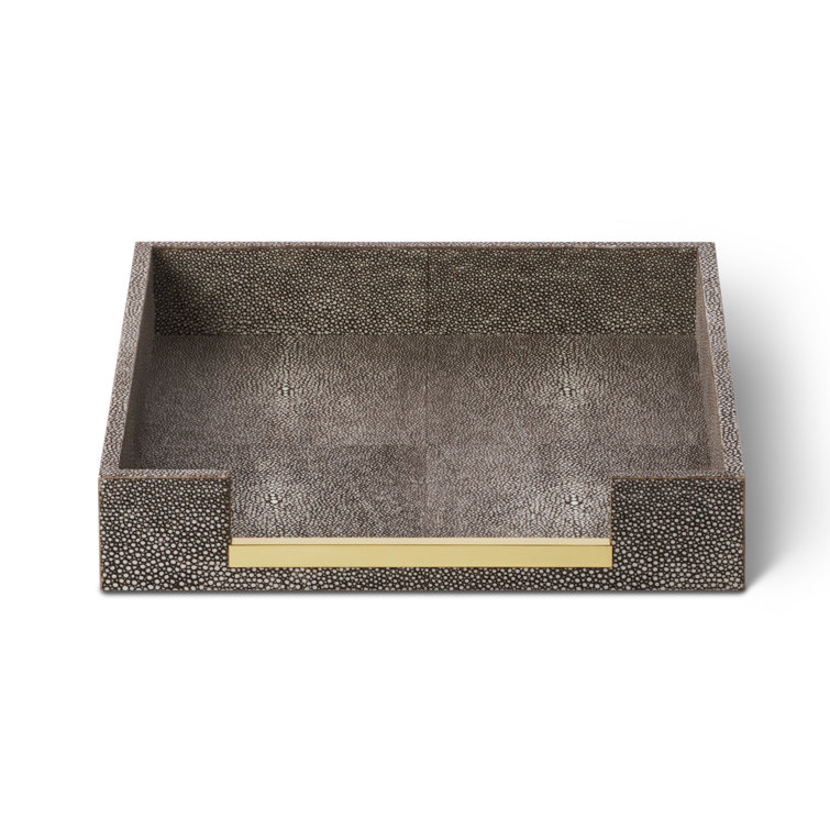 Chocolate Shagreen and Brass Paper Tray