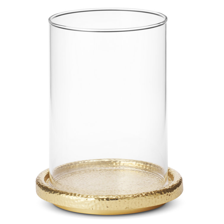 Hammered Brass and Glass Hurricane Candle Holder