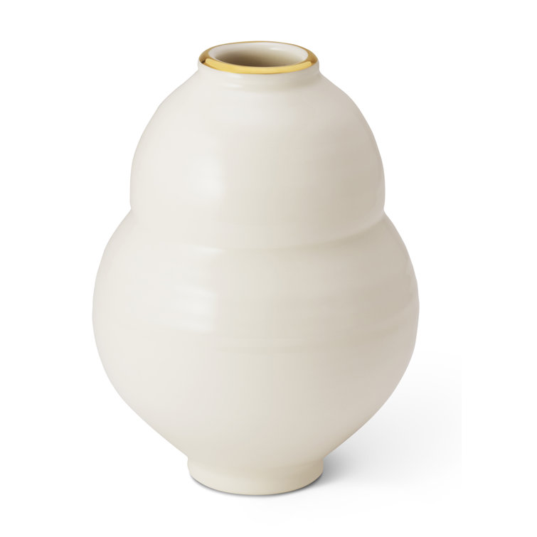 White Porcelain Gourd Table Vase with Gold Embellishment