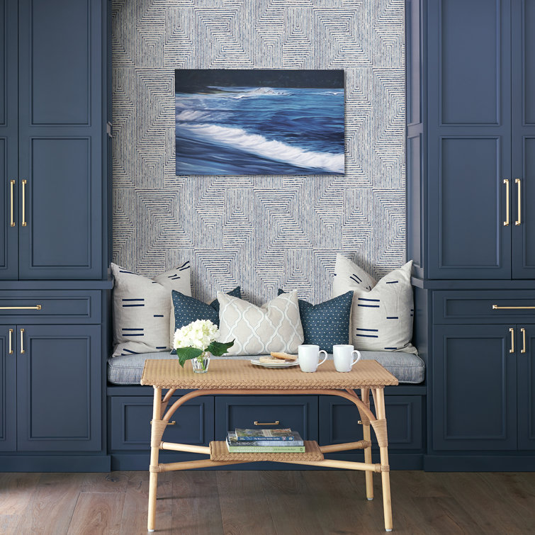 Indigo and White Geometric Non-Woven Wallpaper Roll