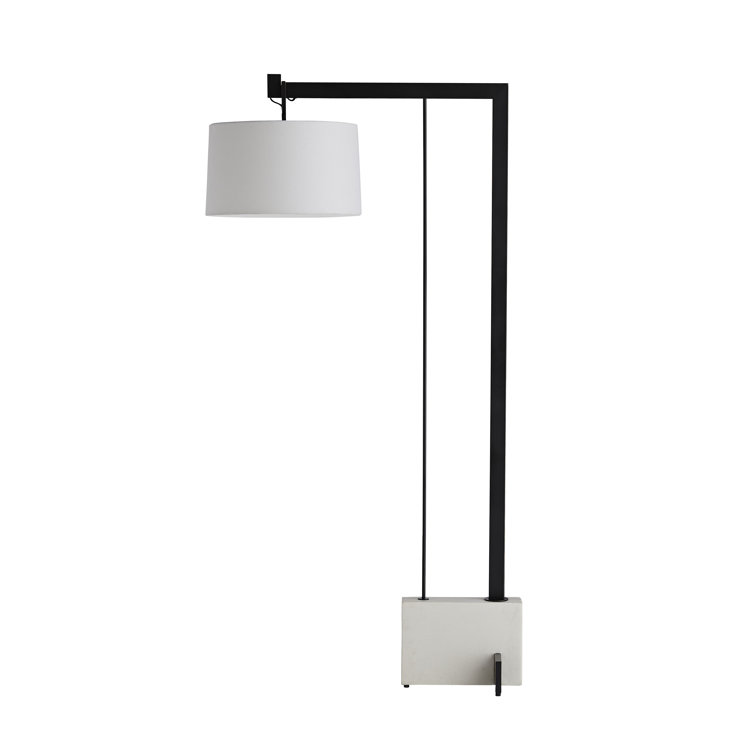 Piloti 76" Arched Faux Marble Base Floor Lamp with Linen Shade