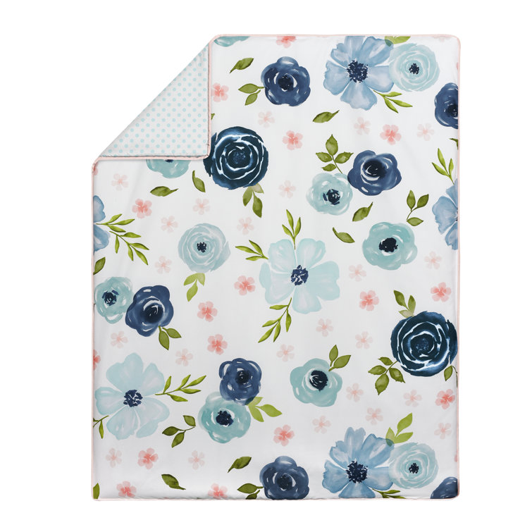 Watercolor Floral Blue and Pink Microfiber Toddler Comforter