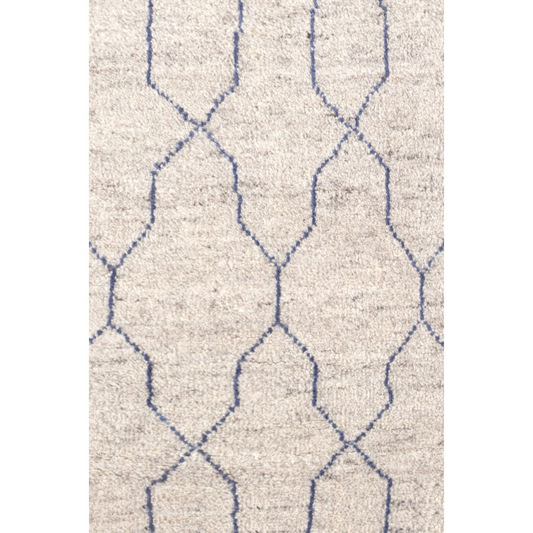 Indigo Ivory Geometric Hand-Knotted Wool Blend Rug