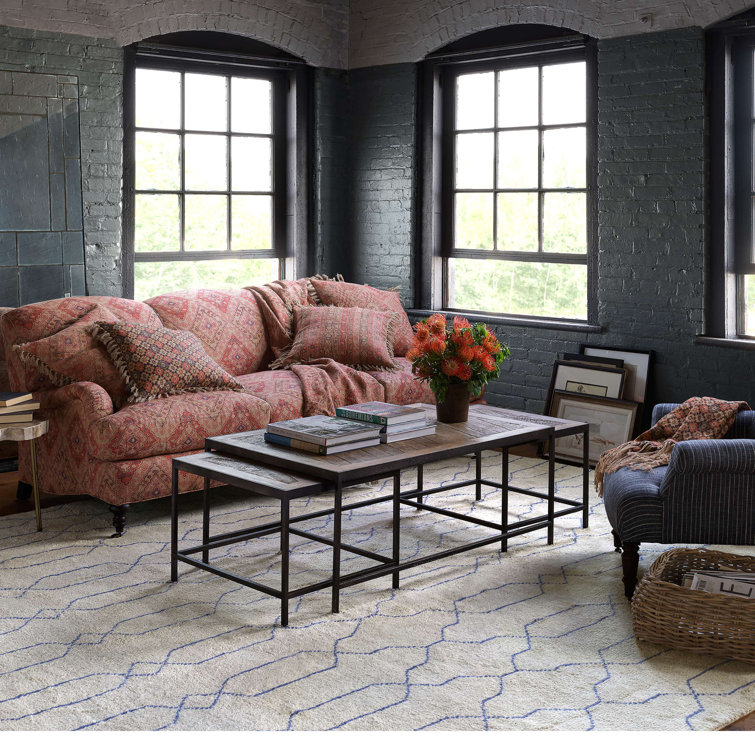 Indigo Ivory Geometric Hand-Knotted Wool Blend Rug