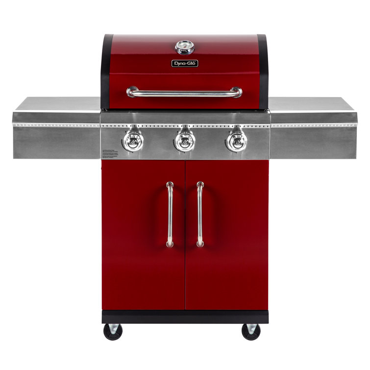 Dyna-Glo Red 3-Burner Propane Gas Grill with Stainless Steel Cabinet