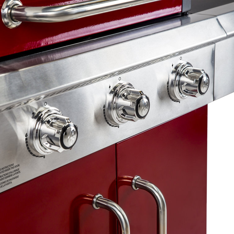 Dyna-Glo Red 3-Burner Propane Gas Grill with Stainless Steel Cabinet
