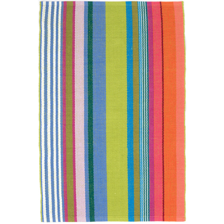 Handmade Mellie Blue Stripe Cotton Rug 4' x 6'