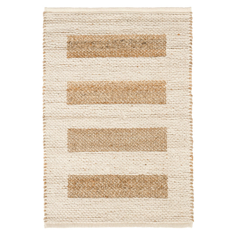 Ivory and Natural Geometric Cotton Chenille 5' x 8' Rug
