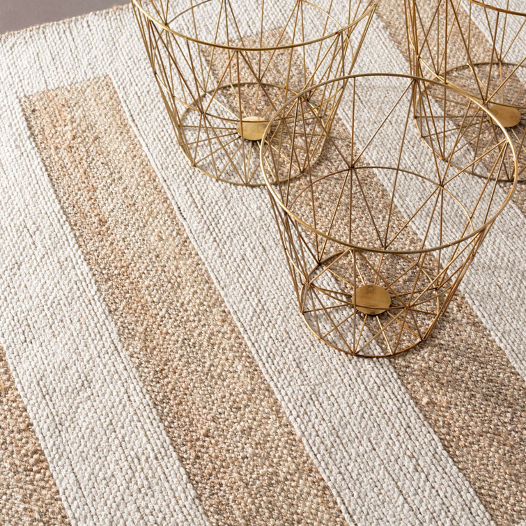 Ivory and Natural Jute Cotton Blend 3' x 5' Flat Woven Rug