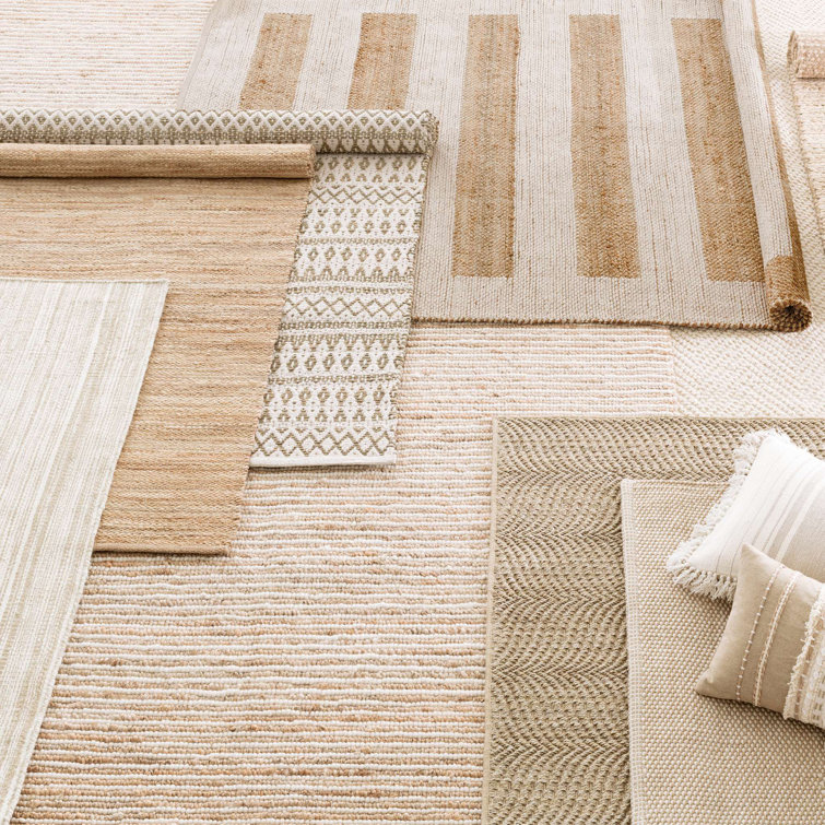 Ivory and Natural Jute Cotton Blend 3' x 5' Flat Woven Rug