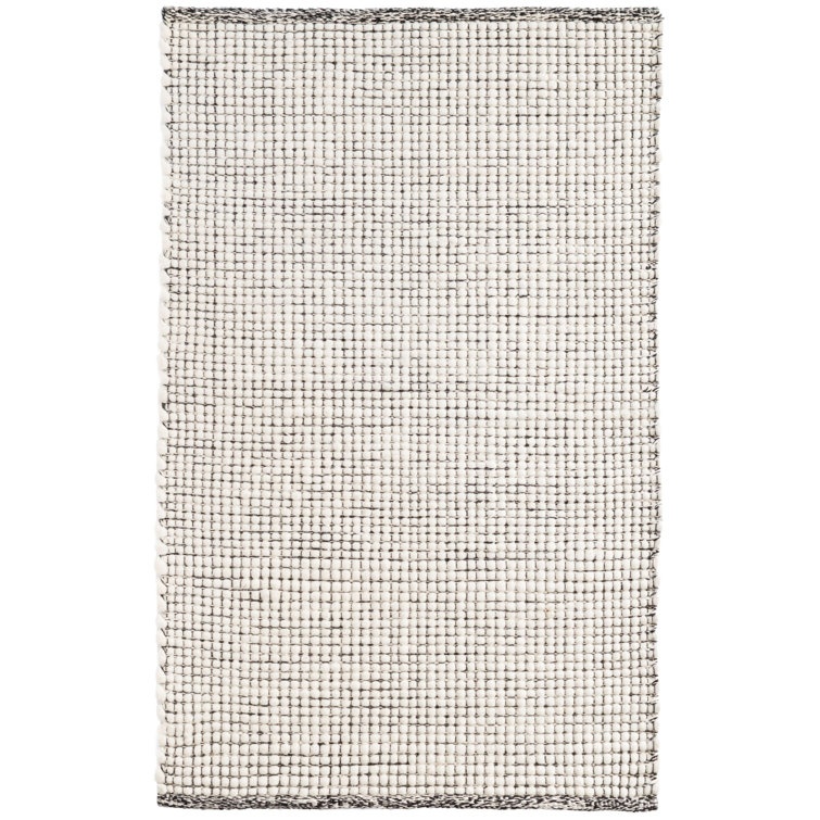 Network Black and White Handwoven Wool and Cotton Rug, 5' x 8'