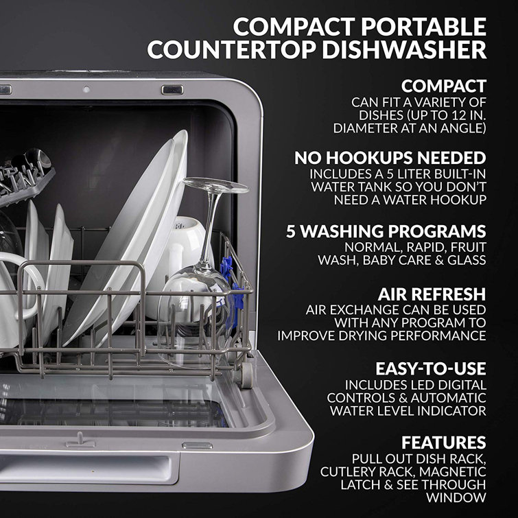 Farberware White Compact Portable Countertop Dishwasher with Glass Door