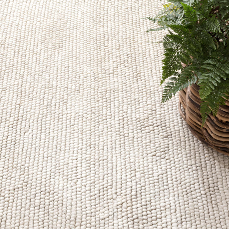 Ivory Handwoven Wool and Viscose Rectangular Rug, 3' x 5'