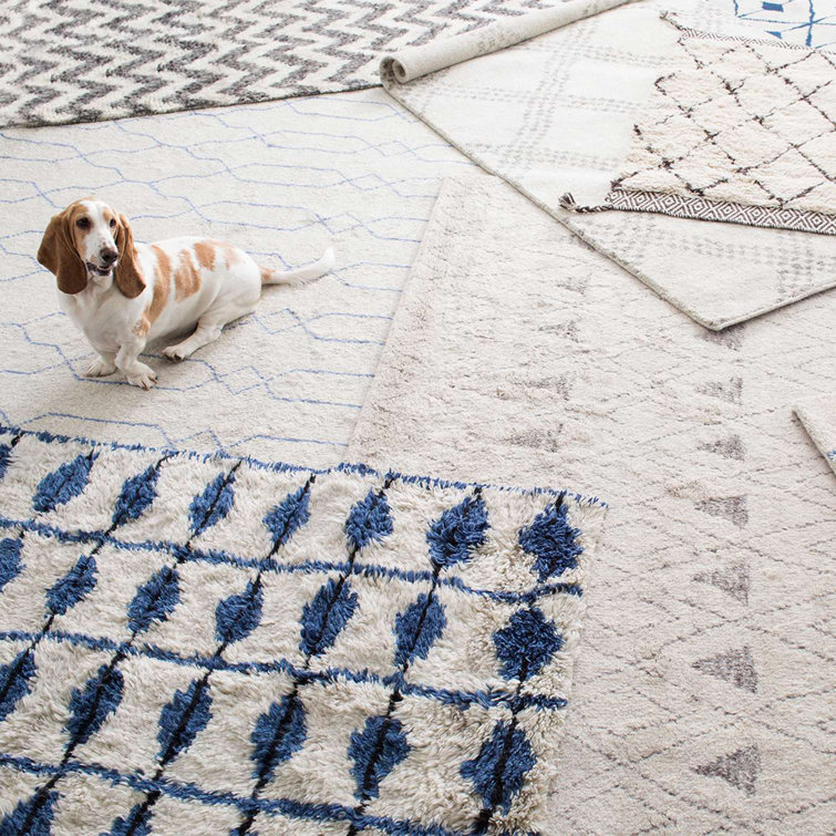 Ivory Diamond Handwoven Wool and Cotton 6' x 9' Rug
