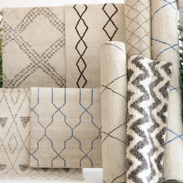 Ivory and Black Geometric Hand-Knotted Wool Blend 8' x 10' Rug