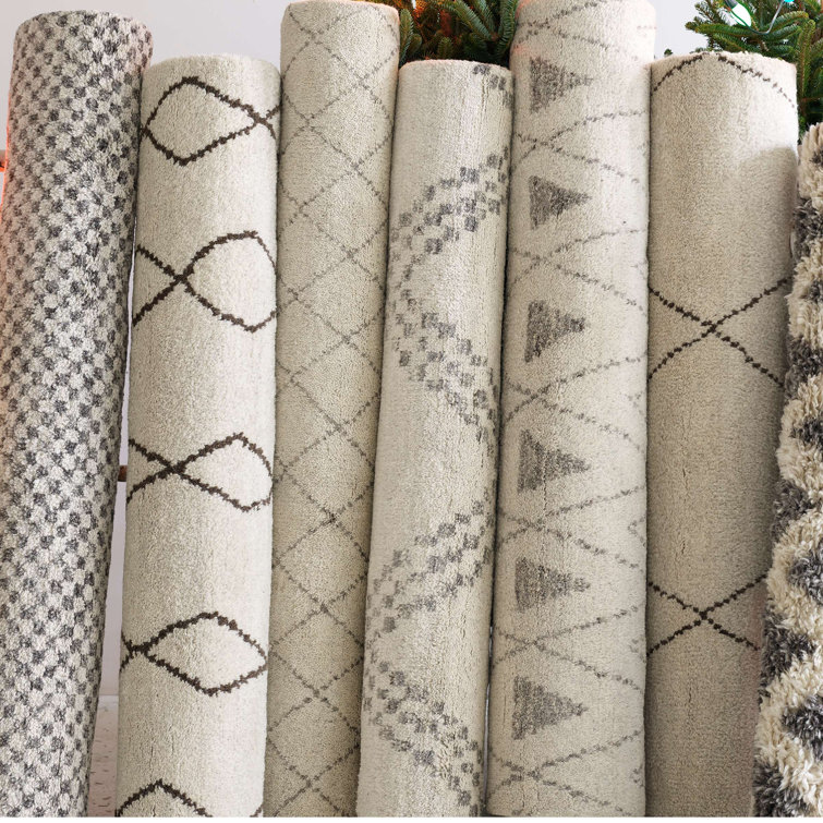 Ivory and Black Geometric Hand-Knotted Wool Blend 8' x 10' Rug