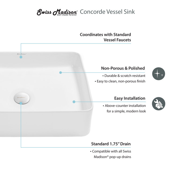 White Ceramic Square Above-Counter Vessel Sink