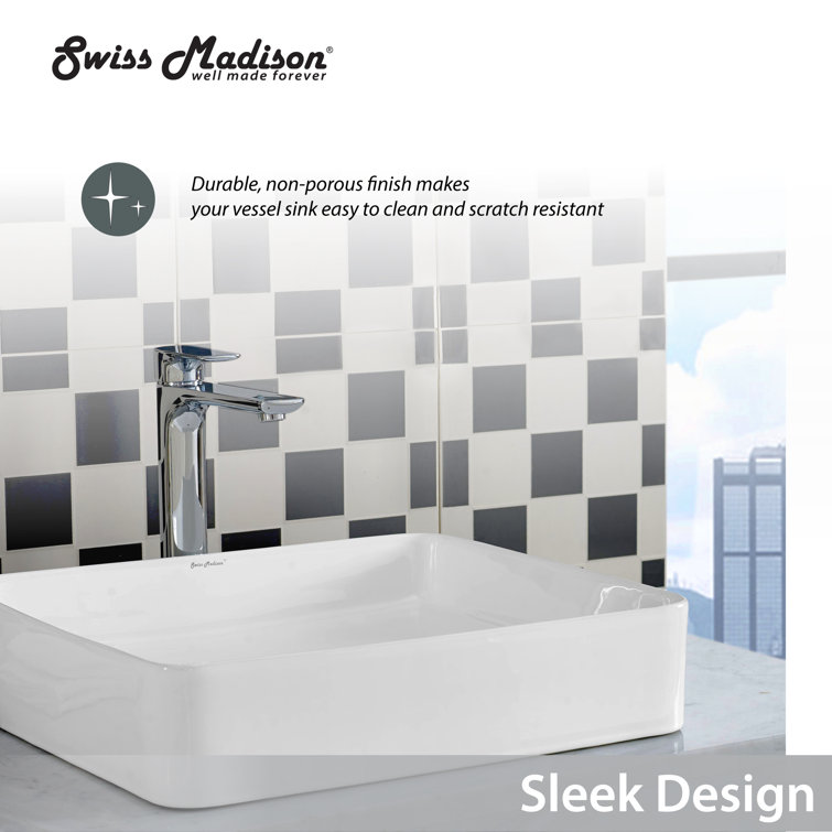 White Ceramic Above-Counter Rectangular Vessel Sink