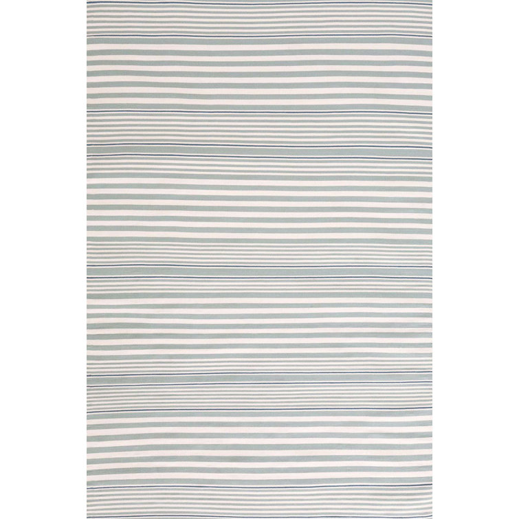 Light Blue and White Synthetic Stripe Rectangular Rug, 3 x 5