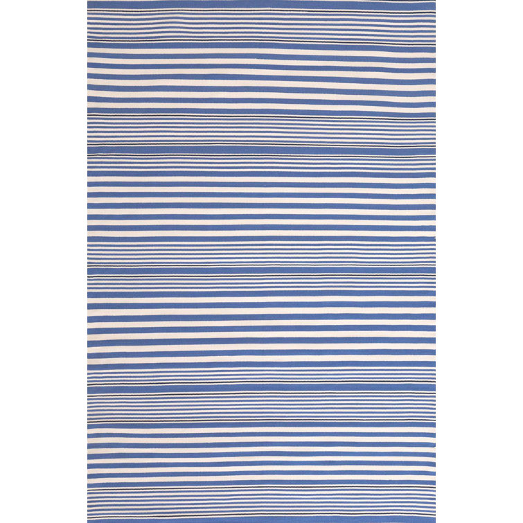 Farmhouse Stripe Denim & White Reversible Outdoor Rug 3' x 5'