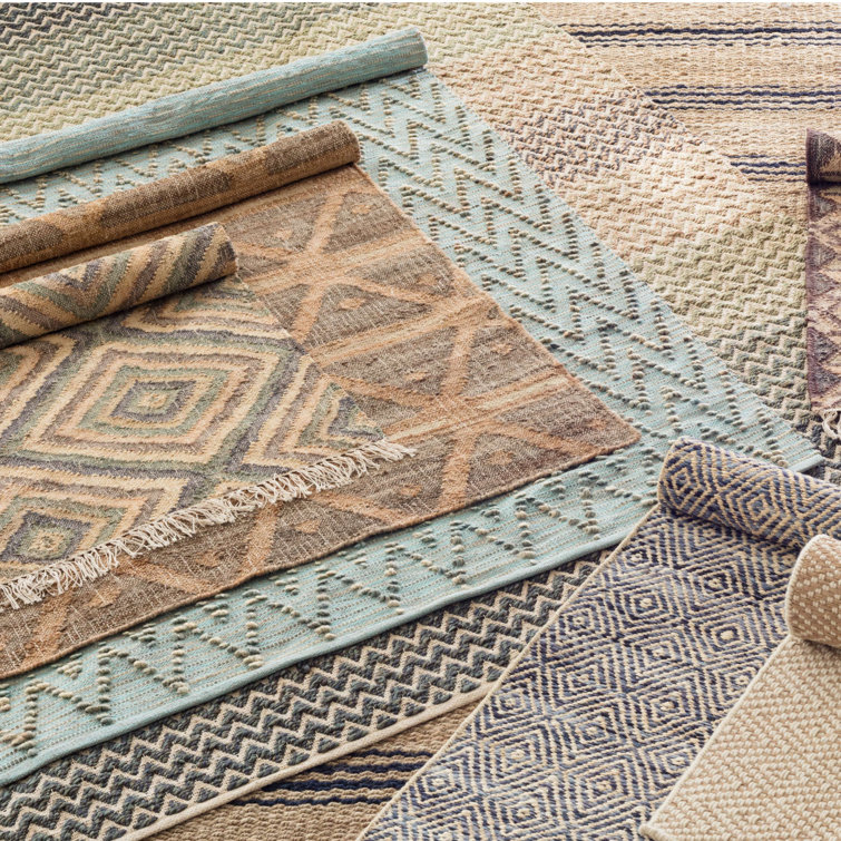 Reversible Geometric Blue Wool-Cotton Blend 8' x 10' Area Rug