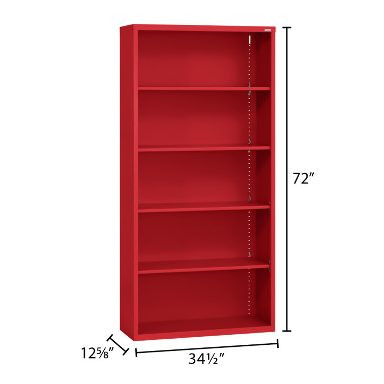 Red Powder Coat Steel 72" Adjustable 5-Shelf Bookcase
