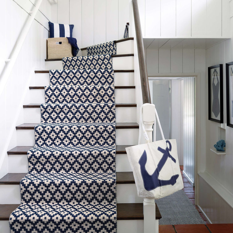 Navy and White Striped Rectangular Outdoor Lumbar Pillow