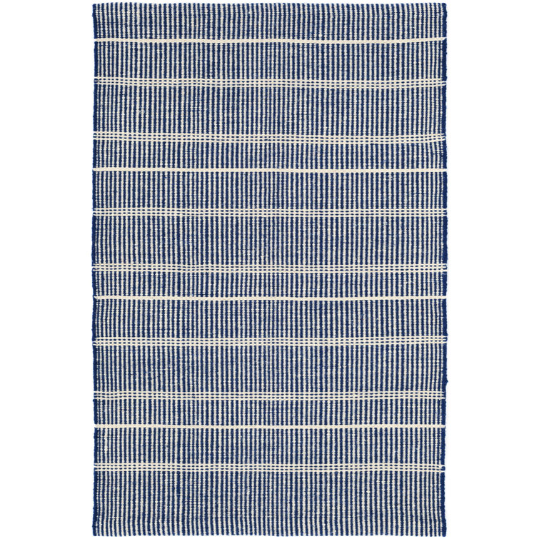 Navy and White Striped Synthetic Flat Woven Rug, 2' x 3'