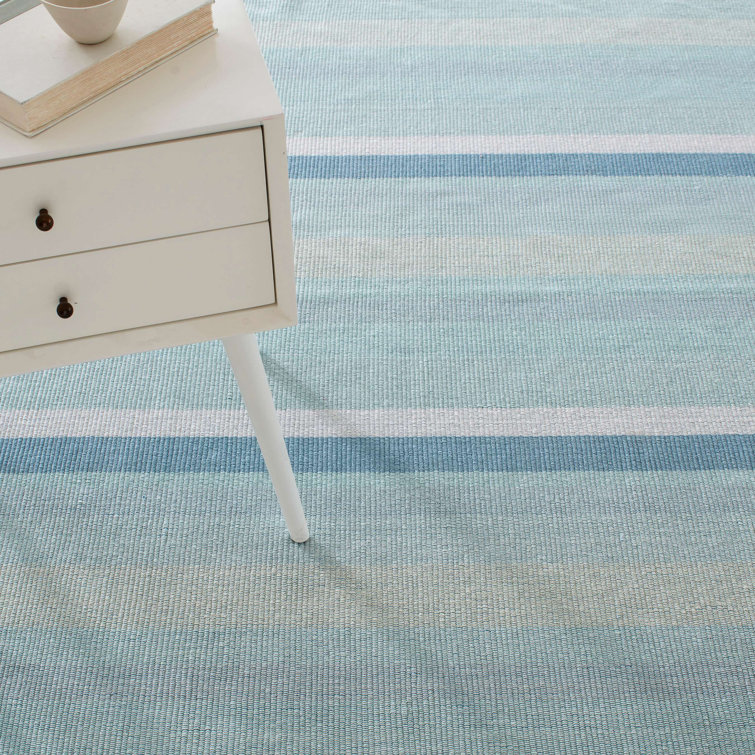 Blue and Beige Handwoven Cotton Stripe Rug 4' x 6'