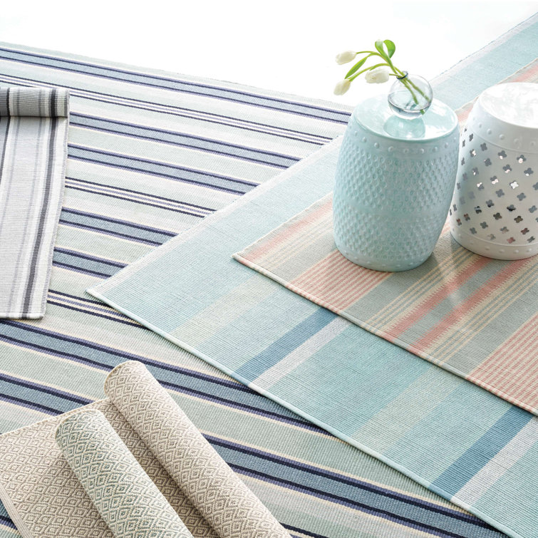 Blue and Beige Handwoven Cotton Stripe Rug 4' x 6'
