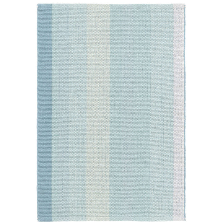 Coastal Chic Sky Blue Stripe Handwoven Cotton & Wool Rug, 2' x 3'